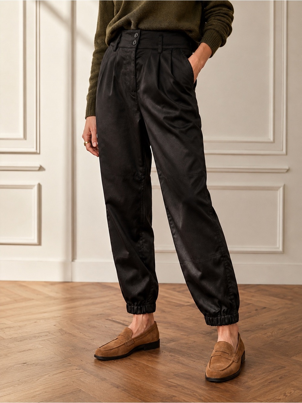 Nili Lotan Military Utility Jogger Pants Black Stretch Cotton Size 2